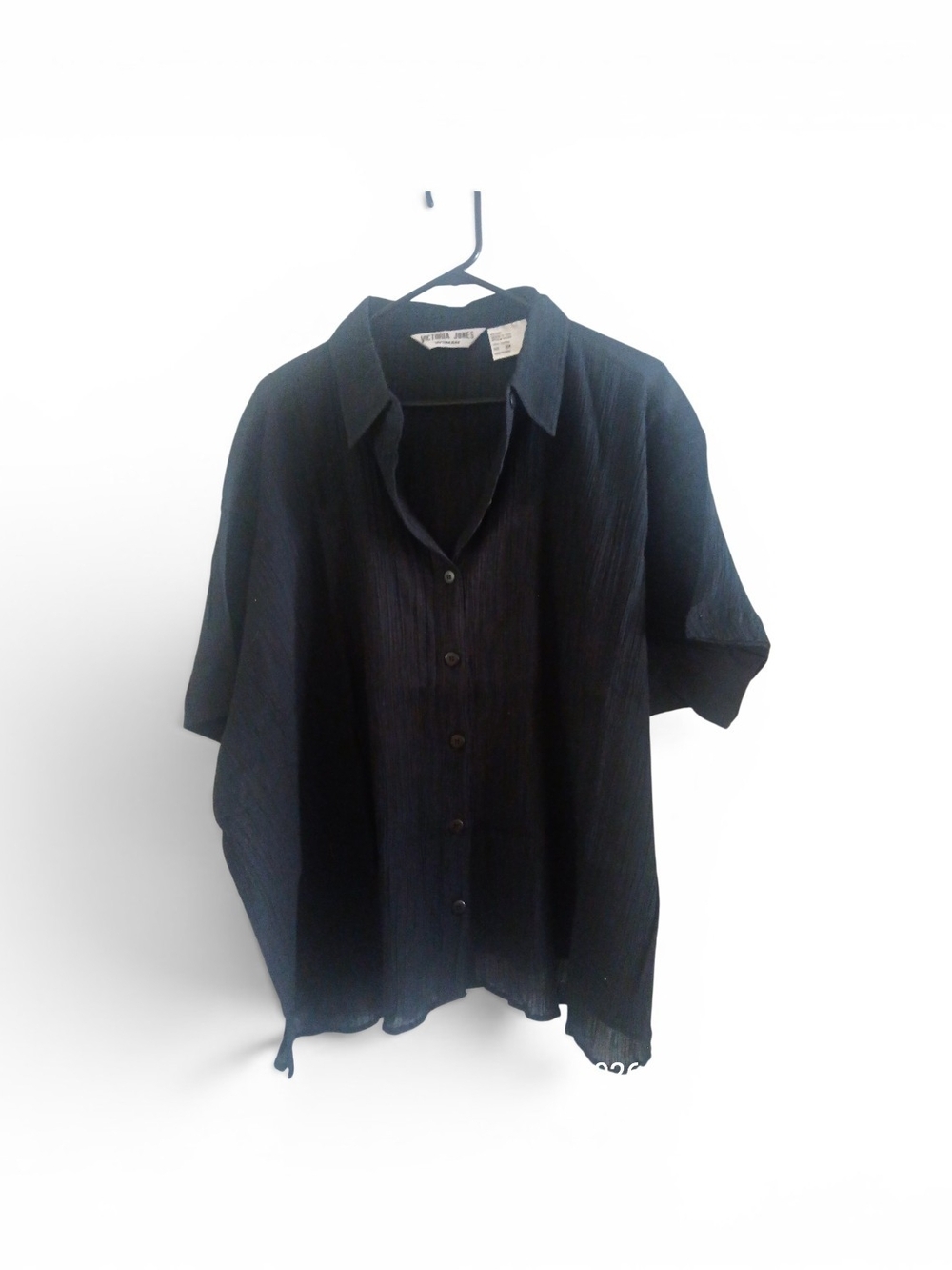 Victoria Jones Woman Black Button-Front Short-Sleeve Blouse